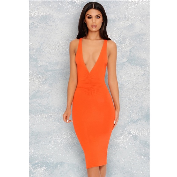Oh Polly Dresses & Skirts - Oh Polly Orange Plunge Midi Dress